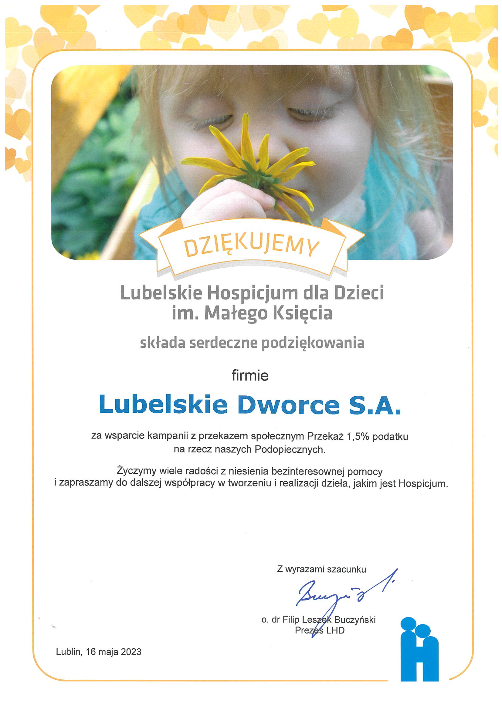 lubelskie dworce dyplom hospicjum małego księcia